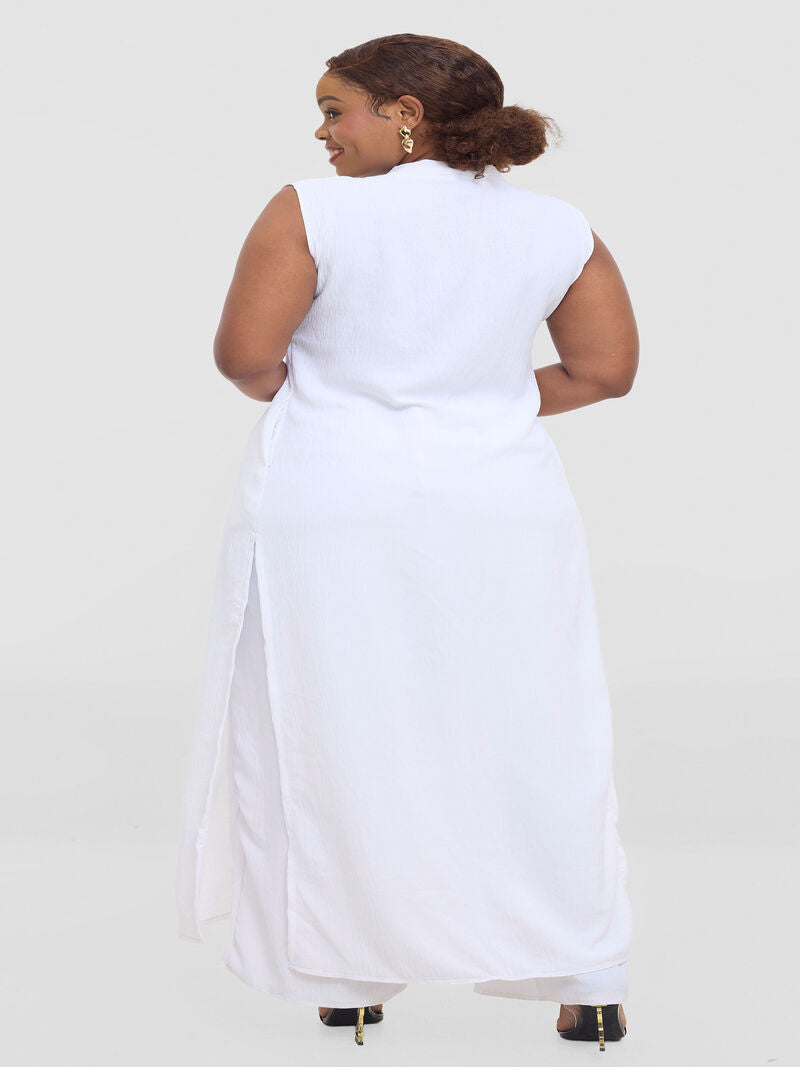 Liliadly Sleeveless White Kimono Set