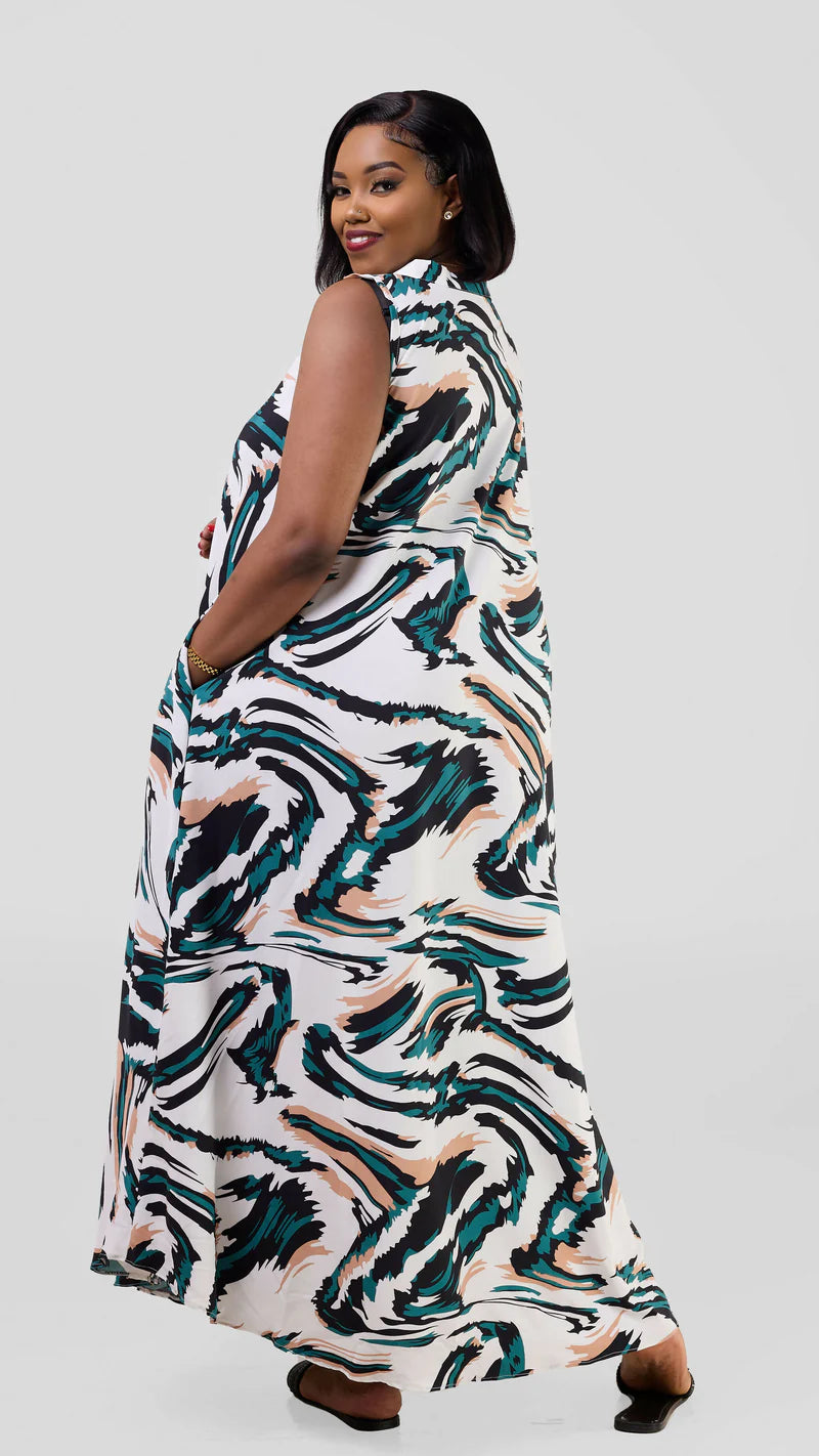 Becky Pussy Bow Dress - White / Green