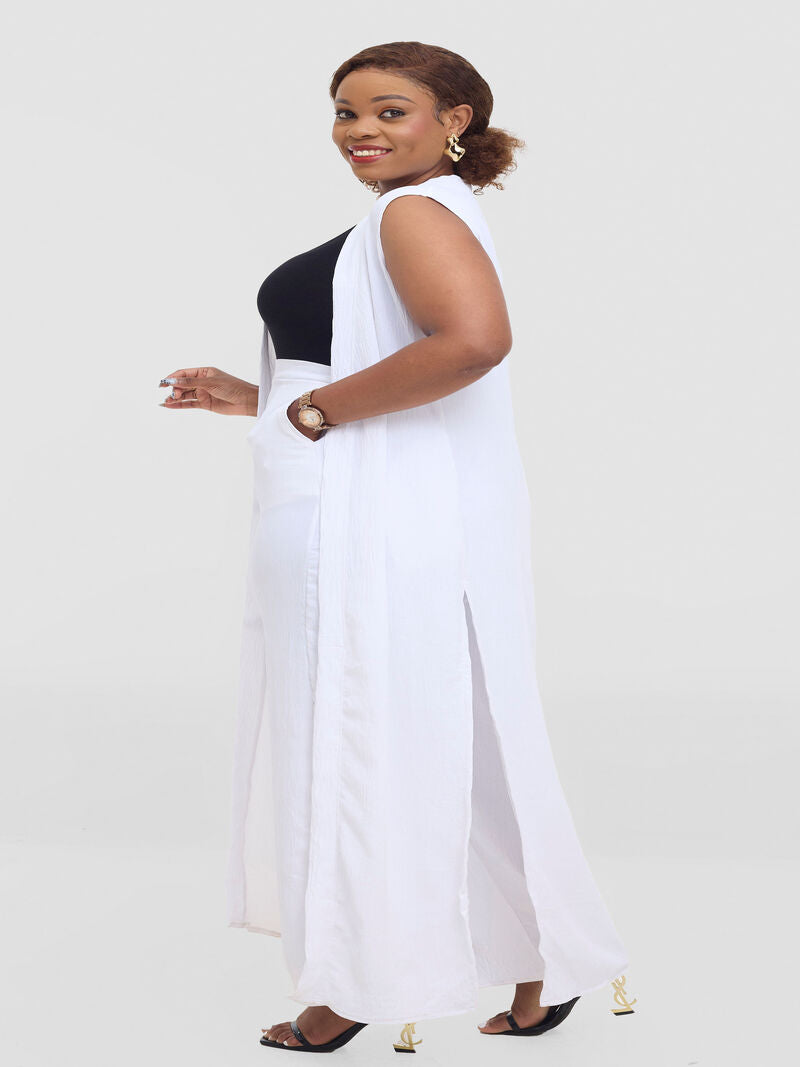Liliadly Sleeveless White Kimono Set