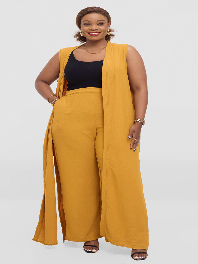 Liliadly Sleeveless Mustard Kimono Set