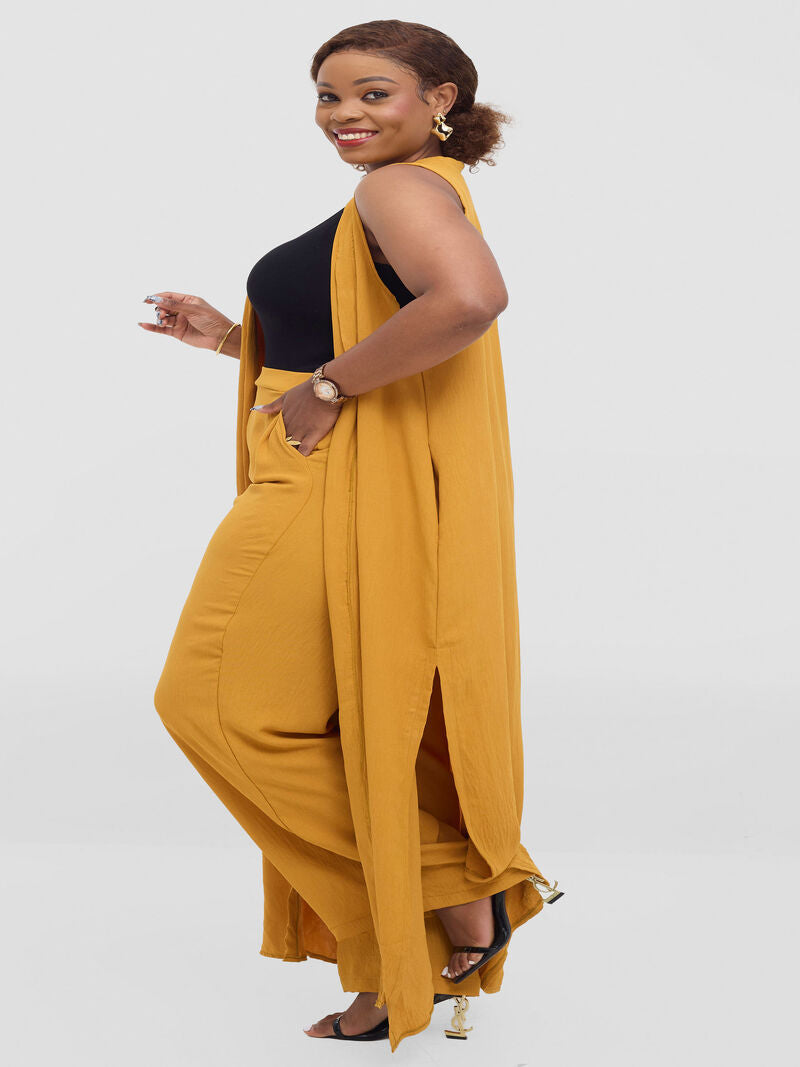 Liliadly Sleeveless Mustard Kimono Set