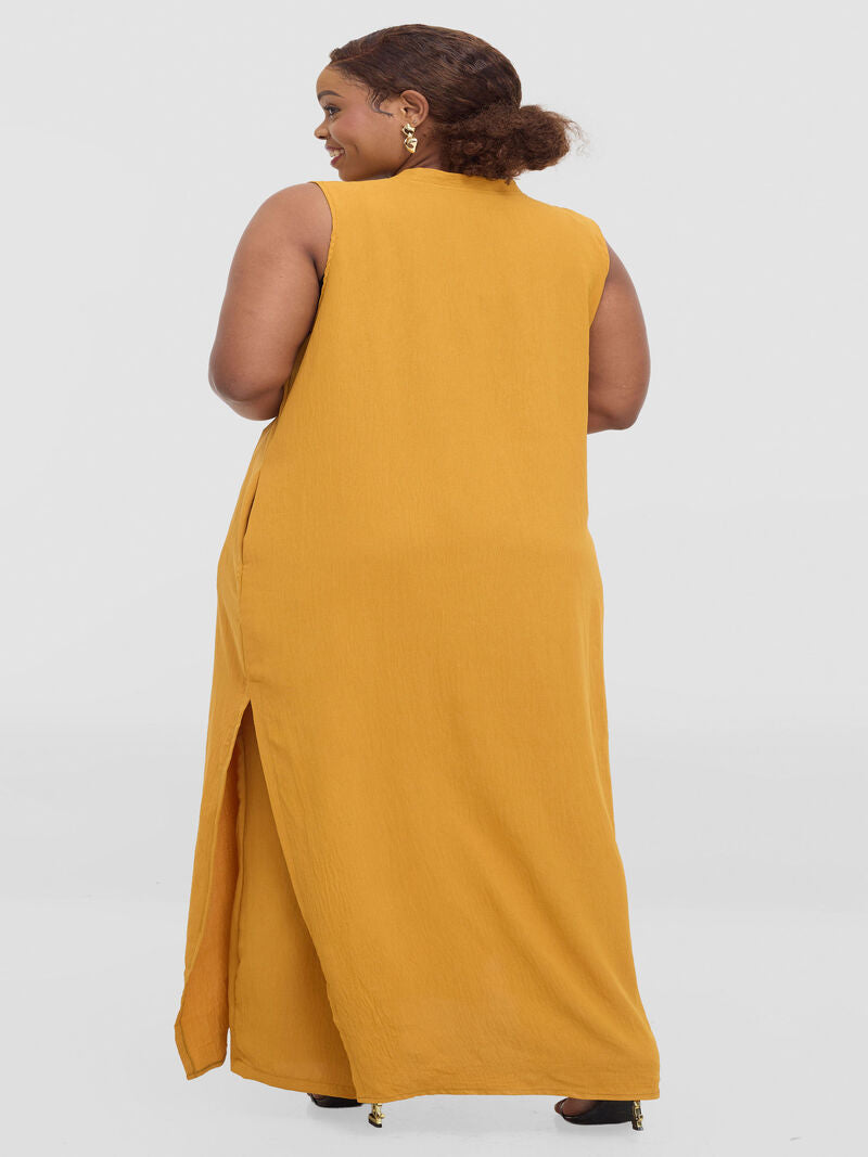 Liliadly Sleeveless Mustard Kimono Set