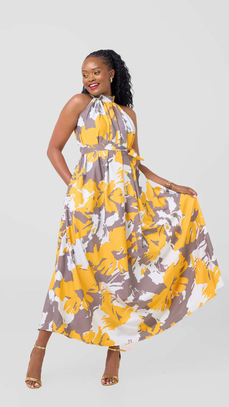 Brillie Halter Dress - Yellow