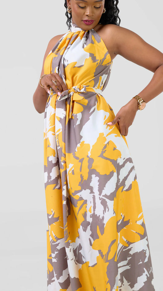 Brillie Halter Dress - Yellow