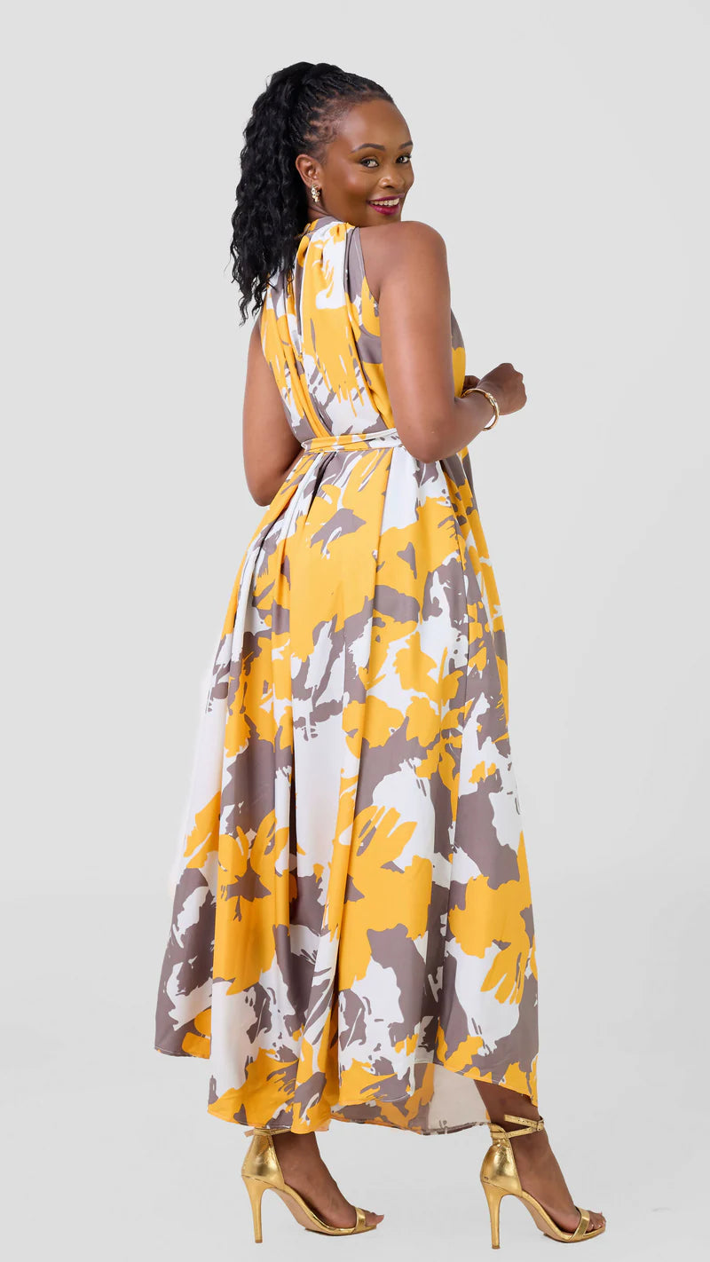 Brillie Halter Dress - Yellow